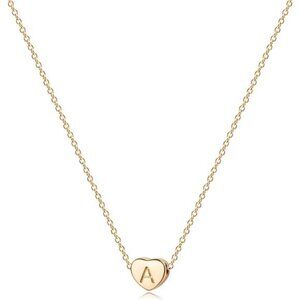 Tiny Gold Initial Heart Necklace-14K Gold Plated Handmade Dainty Heart Necklace